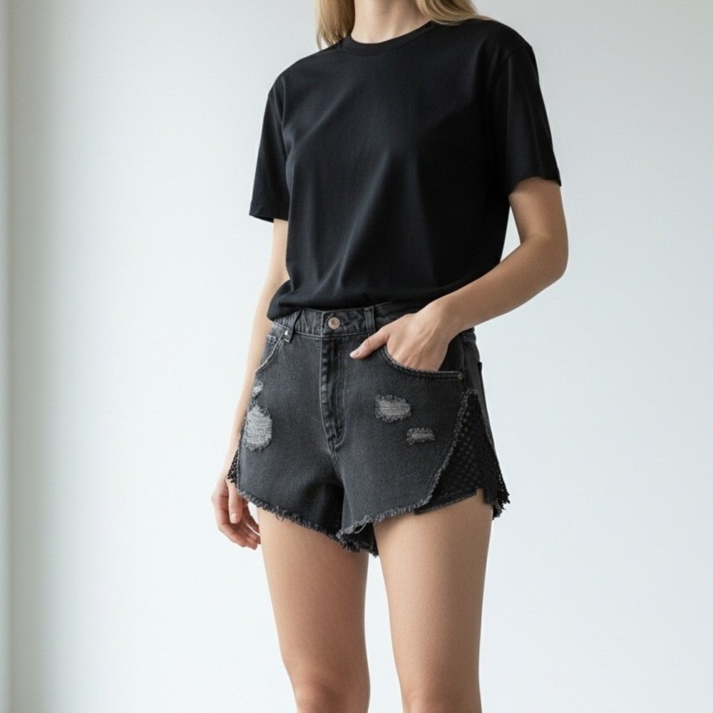 Lee x Furst of a Kind Denim Shorts Black Upcycled Vintage Distressed High Waist